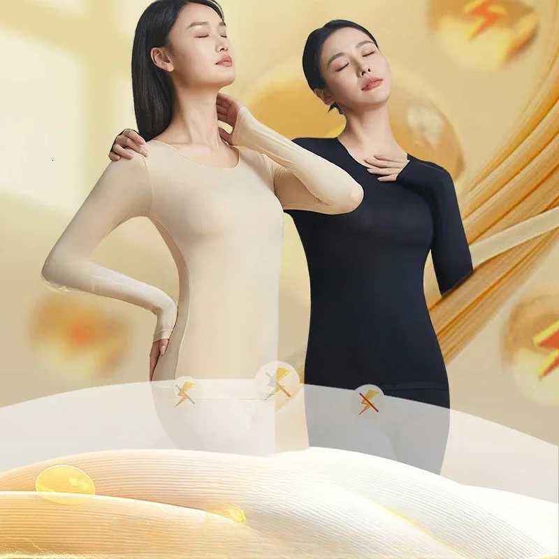 Thin Women Warm Thermal Underwear Tops Pants Acrylic Long Sleeve Autumn Female Seamless Underwear Elastic Tights Clothes Winter T251018
