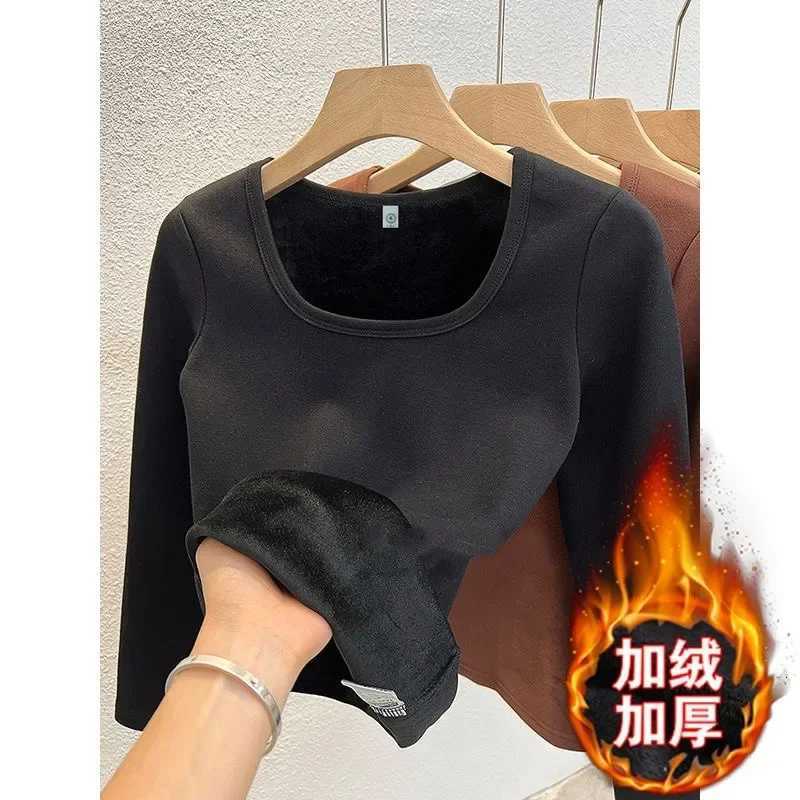 Winter Women Thermal Underwear Tops Square Collar Fleece Basic Pullover Autumn Crewneck Fashion Top Casual Thermal Shirt Women T251018