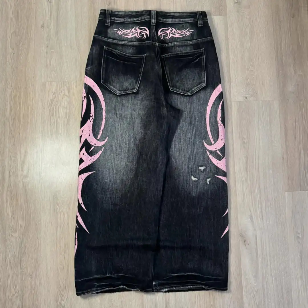 Y2K Pink Baggy Jeans Vintage Printing Pattern Washed Ripped Hip Hop Streetwear Harajuku Men Women Casual Wide Leg 251009