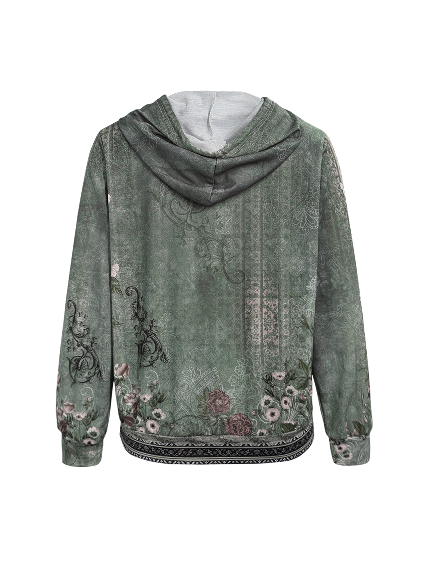 Women's Autumn Winter Floral Print Hoodie - Casual Fashion Versatile Pullover Sweatshirt-CF56011