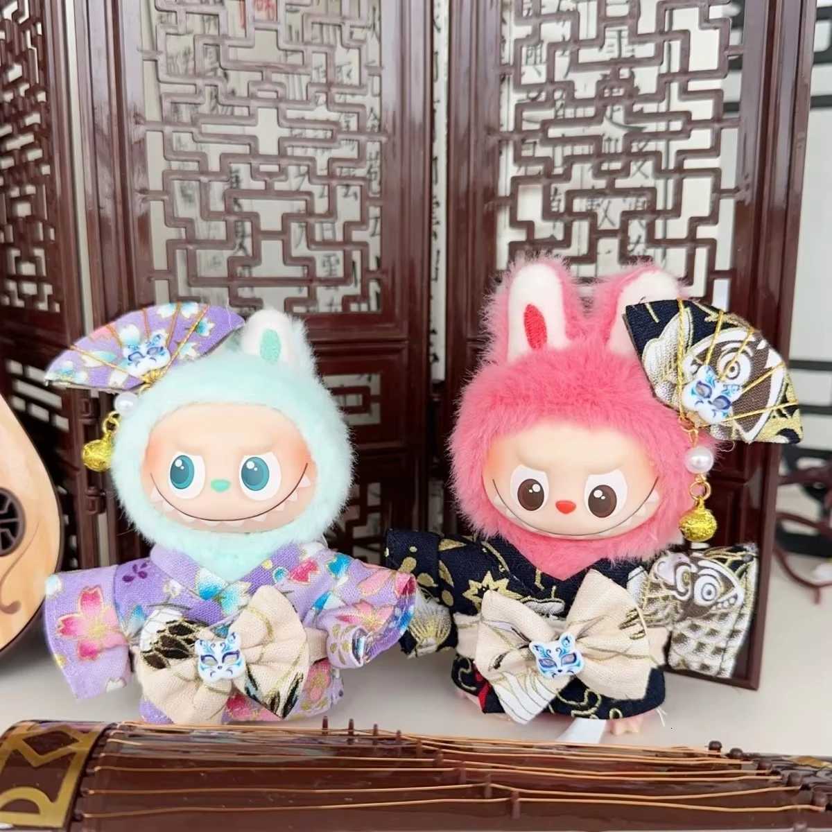 10cm Labubu Doll Clothes 40 Heart Code Series Cherry Blossom Kimono Mini 4th Gen Labubu Doll Outfit Set Labubu Doll ClothingT251018