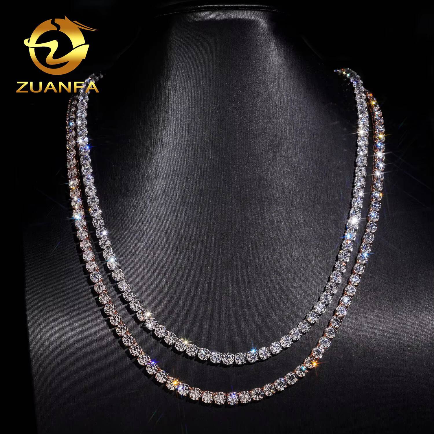 Luxury Hip Hop Jewelry 10k Gold Lab Grown Diamond Tennis Chain 2mm 3mm 4mm 5mm Round Brilliant Cut Diamond Tennis Necklace