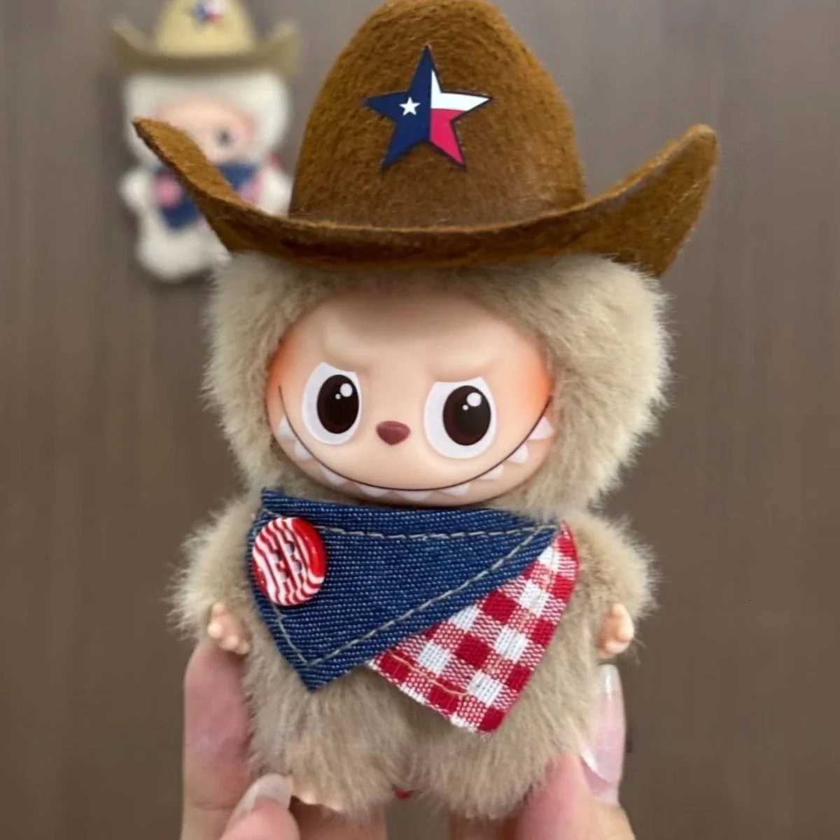 Ropa Labubu Cowboy Set Hat Bib for 105cm Labubu 40 The Monsters Pin for Heart Password Doll Clothes Outfit AccessoriesT251018