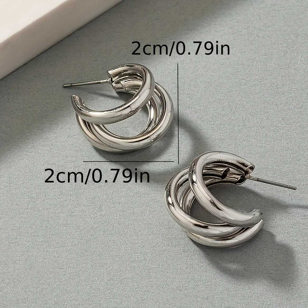 Simple Stainless Steel Cshaped Threelayers Earrings for Women Girls Metal Circle Round Drop Punk Earrings Jewelry Party Gifts Y251018