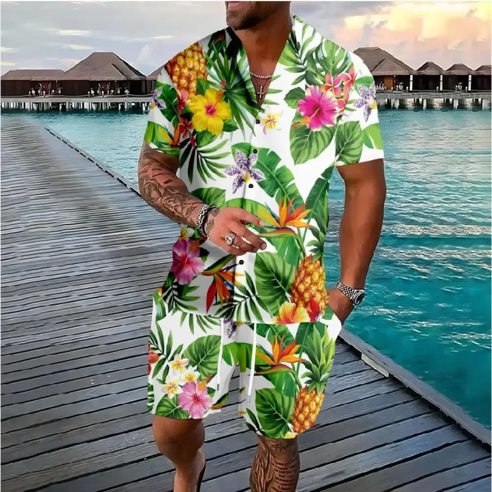 Hawaiian Shirt Flamingo Coconut Tree 3d Print Short Sleeve ShirtShorts 2Pcs Set Casual Beachwear Vacation Suits Men Clothing 251010