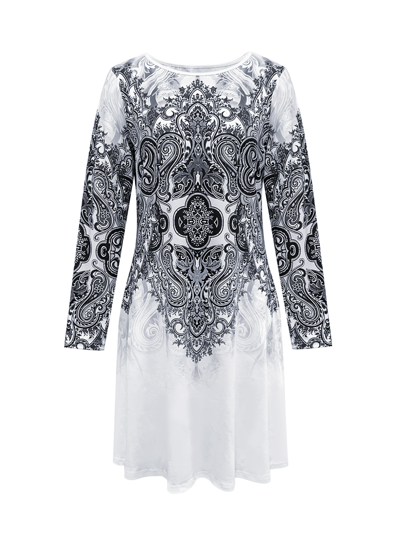 Women's Autumn Winter Botanical Print Midi Dress - Fashion Vacation Versatile Casual Dress-CF51238