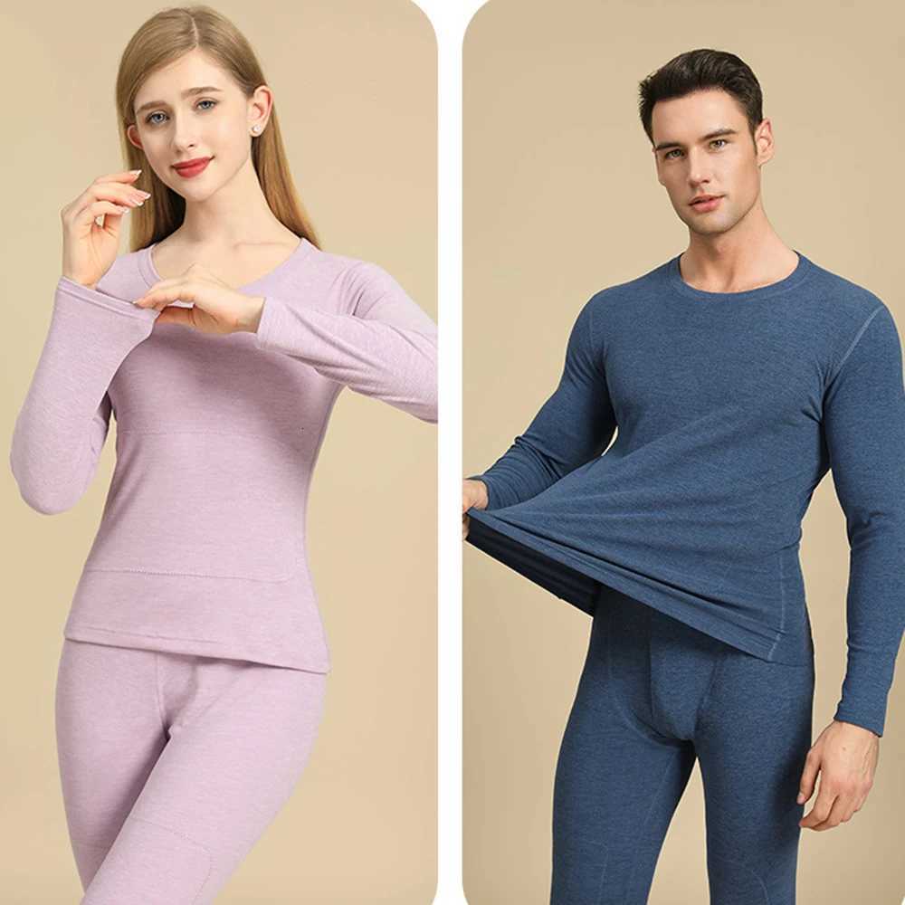 Winter Women Thermal Underwear Wool And Silk Patch Thick Double Layer Lingerie Long Sleeve Shirt Thermal Top Pants Two Piece Set T251018