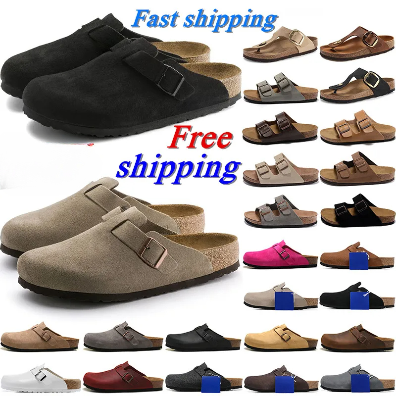 free shipping with box designer slippers Clog slipper sandals buckle black green grey brown fur flat fashion leather suede slide beach shoes sandals platform scuffs