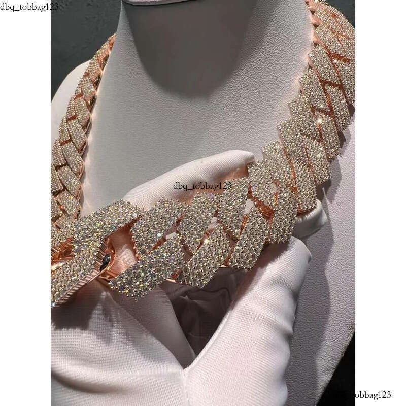 Hip Hop 22mm Width Three Rows Moissanites Miami Prong Set Full Iced Out Cuban Link Chain Necklace