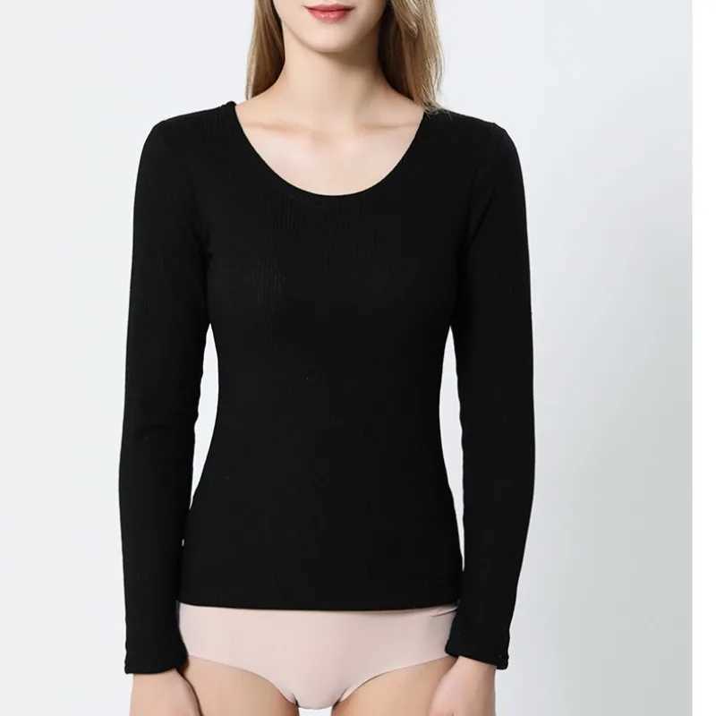 Winter Women Stripe Texture Thermal Top Casual Ocollar Single Layer Thicken Velvet Base Shirt Longsleeved Thermos Undershirt T251018