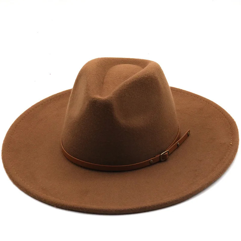 95cm Wide Brim Fedora Hats with Brown Belt Autumn Winter Women Party Top Hat Men Jazz Retro Cowboy Felt Cap Panama Sun Hat 251016