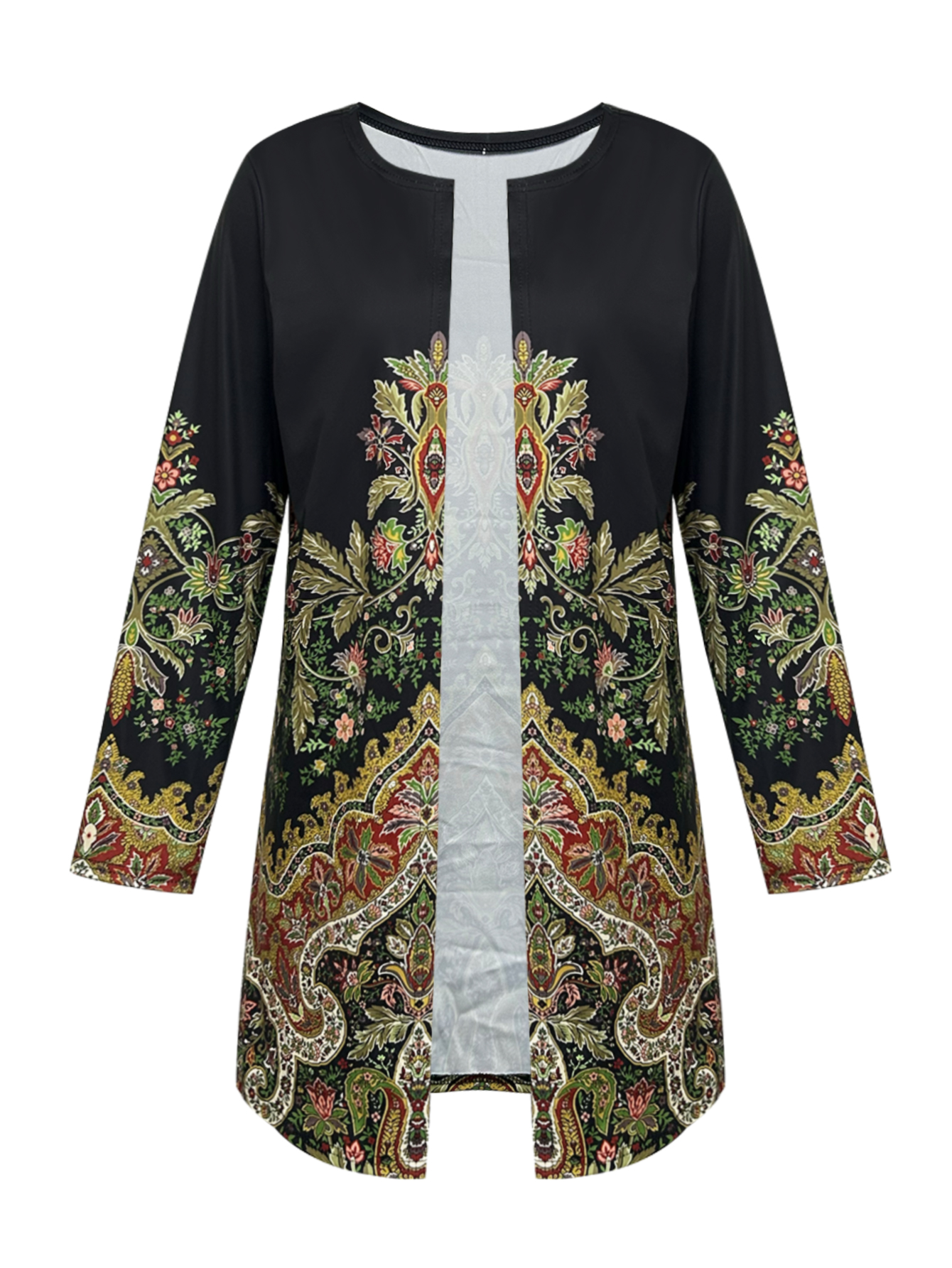 Women's Autumn Winter Ethnic Print Open-Front Cardigan - Versatile Vacation & Office Casual Coat-CF56270