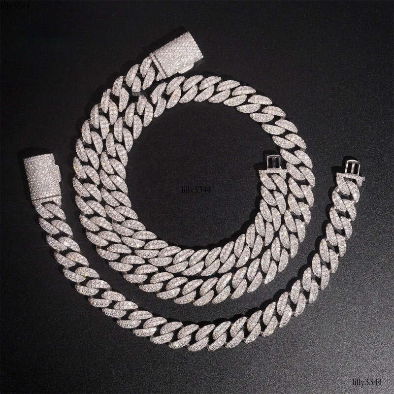 Hot Sale Moon Shape Hip Hop Jewelry Iced Out 12mm Sliver Lab Dia Moissanite Cuban Link Chain