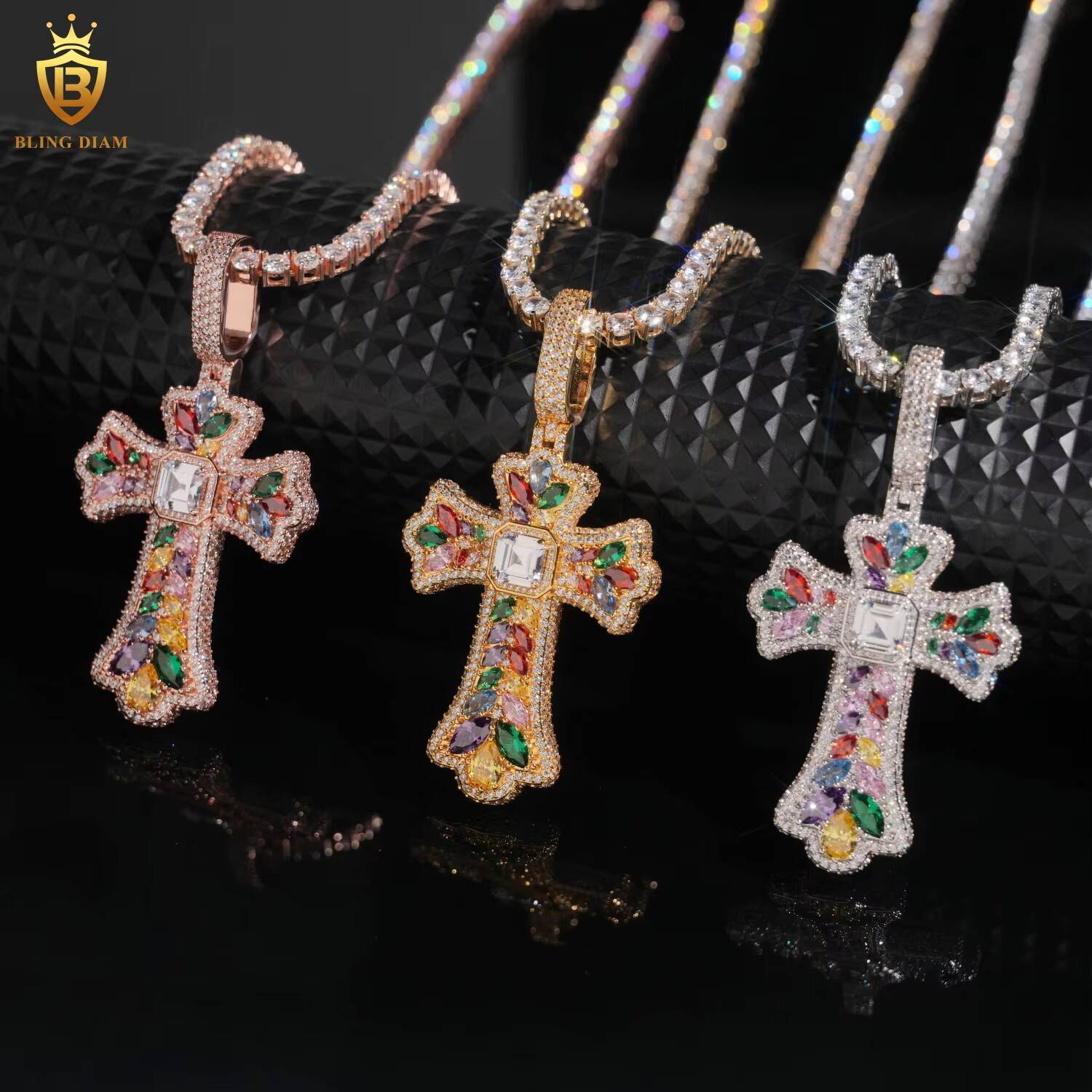 Hot Sale Fashion Cross Iced Out Pendant Necklace for MenWomen Hip Hop Style Moissanite Pendant Moissanite Brass Pendant Fine Jewelry