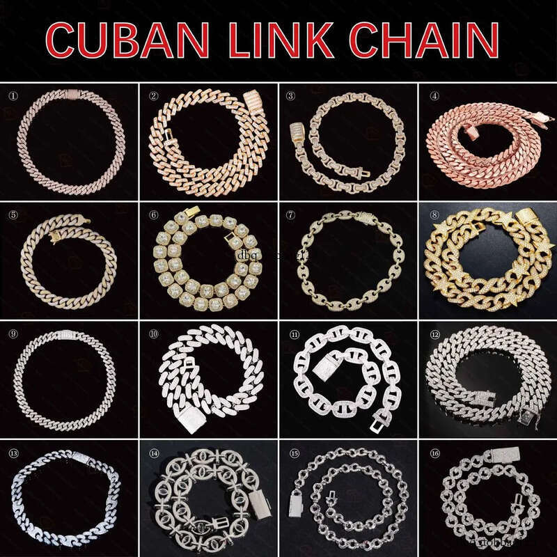 Hip Hop Link Sterling Sier 12mm Necklace Men Moissanite Cuban Chain