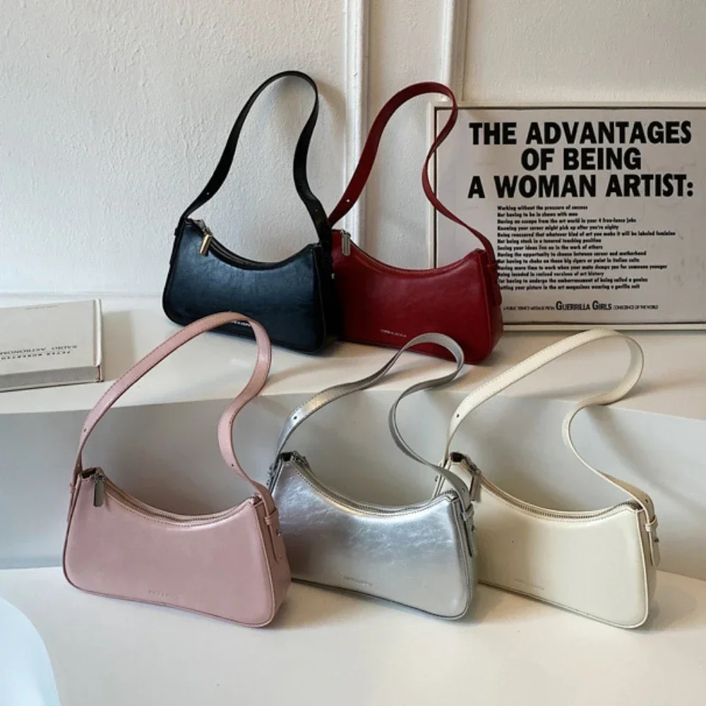 Small Cute Underarm Shoulder Bags for Women 2025 Trend Design Leather Handbags and Purses Y2K Silver Red Hand Bag Women Bag R251018