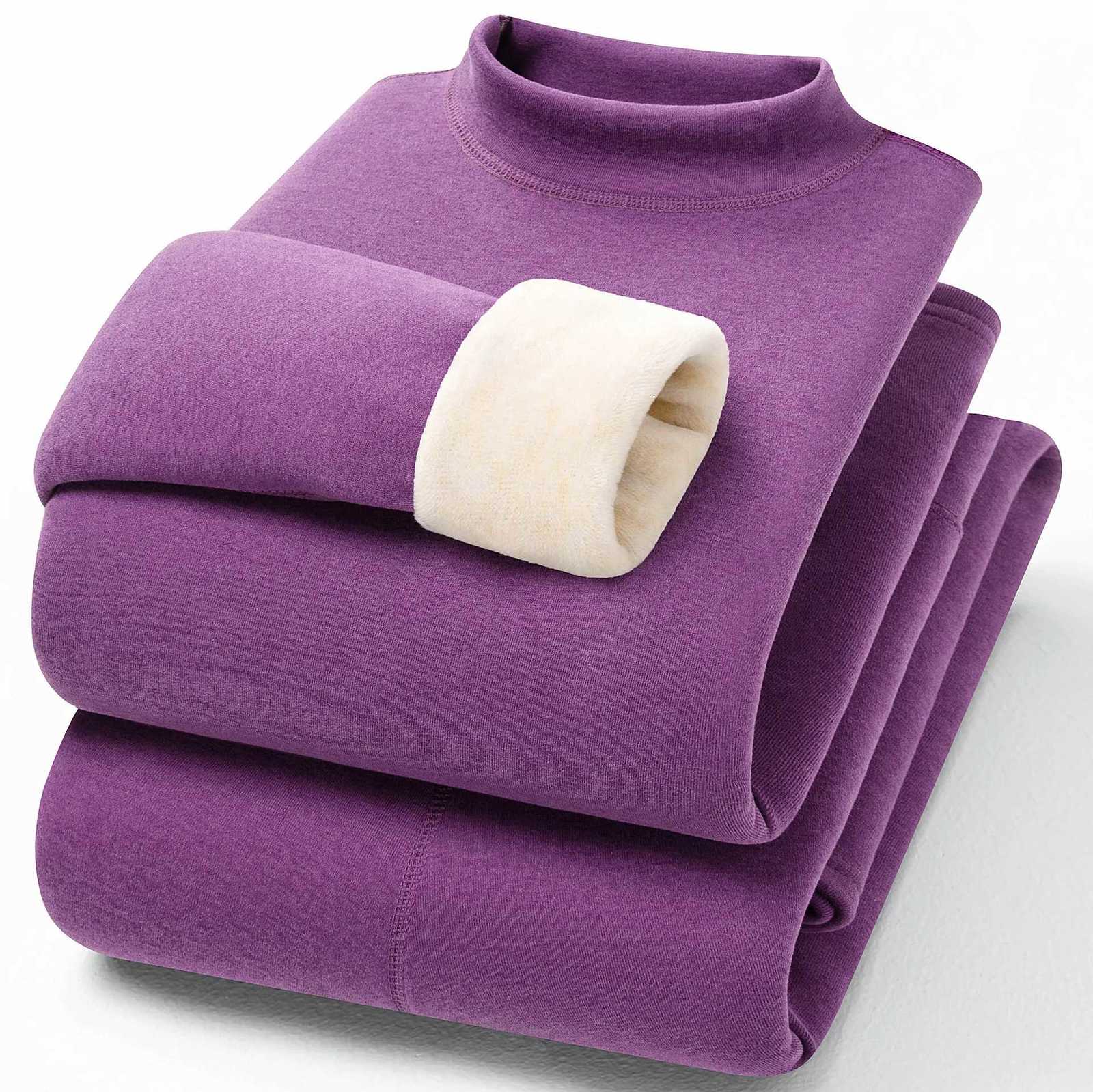 FW24 Womens Wool silk thermal underwear sets half high neck fleeced wool thicken cold long John for winter wear T251018