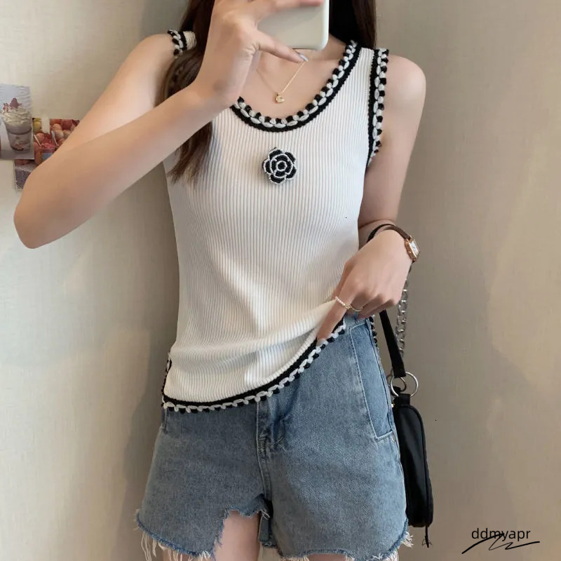 ddmyApr Floral Camisole Sweater - Women's Knitted Tank Top With Rose Accents For Stylish Layering