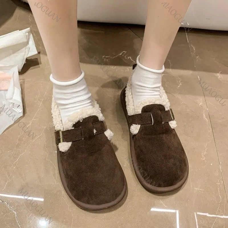 Women Winter Cotton Shoes Outdoor Fashion Fur Fluffy Flats Shoe Casual Slip on Flat Bottom Ladies Warm Round Toe Casual Sneakers 251013