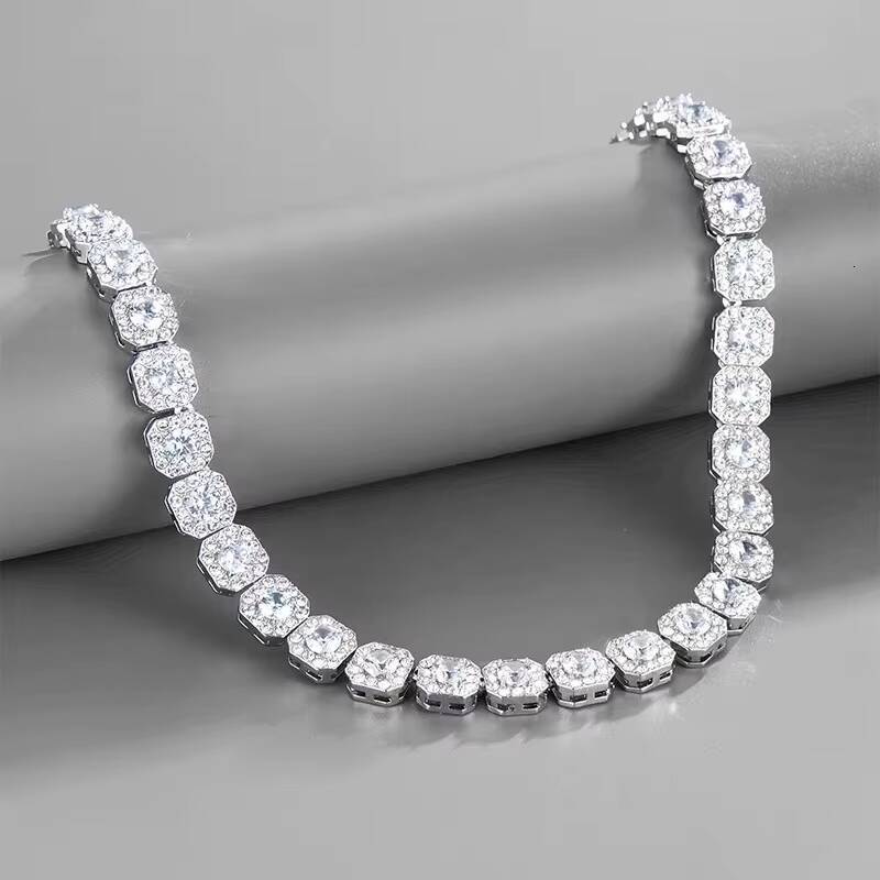 10mm12mm Moissanite Chain Hip Hop Jewelry Rock Sugar Chain Moissanite Necklace 925 Silver Chain