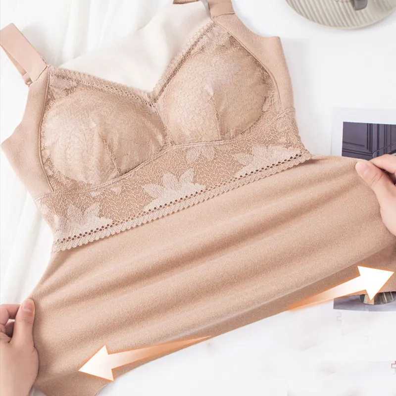 Autumn and Winter Lace Velvetvelvet fiber thermal Underwear Warm Sling Top Thermo Lingerie Woman Top Undershirt Intimate T251018
