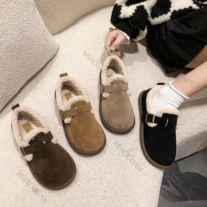 Women Winter Cotton Shoes Outdoor Fashion Fur Fluffy Flats Shoe Casual Slip on Flat Bottom Ladies Warm Round Toe Casual Sneakers 251013