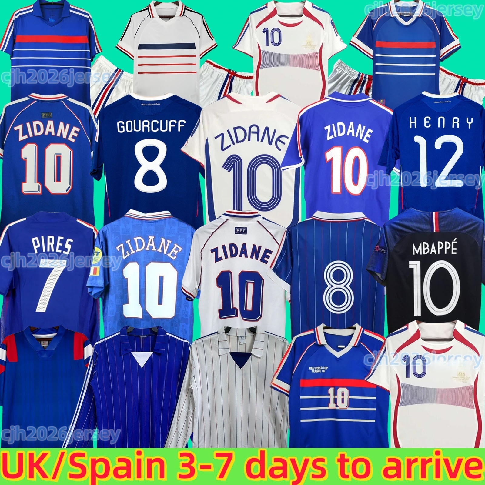 1998 French Club retro soccer jerseys 1982 84 86 88 90 96 98 00 02 06 18 ZIDANE HENRY MAILLOT DE FOOT football shirt REZEGUET DESAILLY Classic Vintage kit Francia Franc
