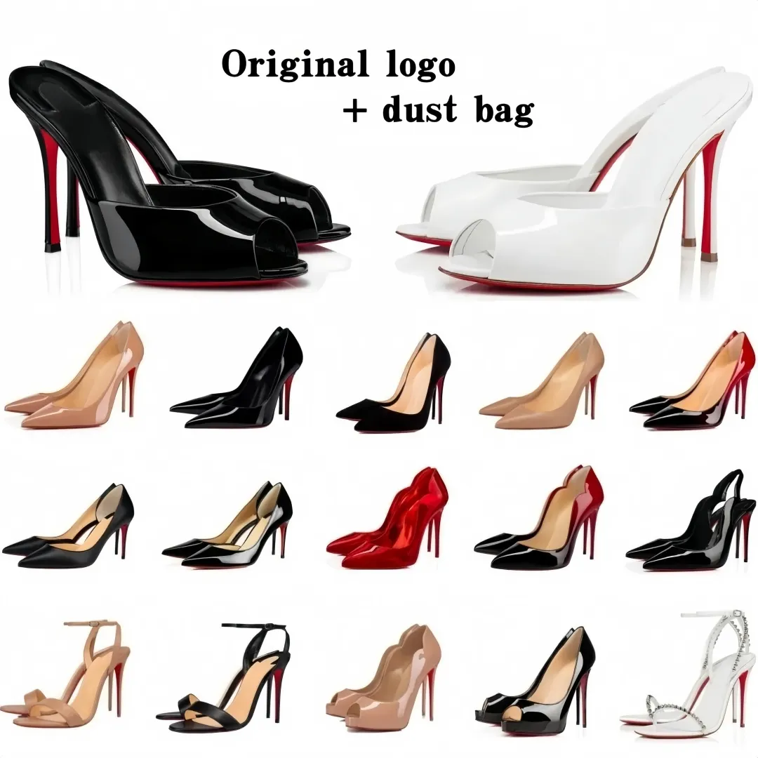 Brand heels Women High Heels Shoes Designer Luxury Red Soled Peep Toe Sandals Pointed Toe Sandals 6cm 8cm 10cm 12cm Nude Black Patent Leather Woman Pumps 36-45
