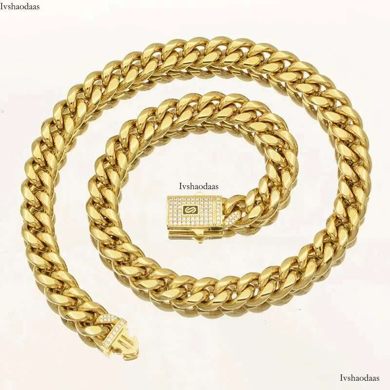 Hip Hop Bling Iced Out Gold Color Stainless Steel CZ Cuban Miami Necklace Link Chain for Men Rapper Jewelry