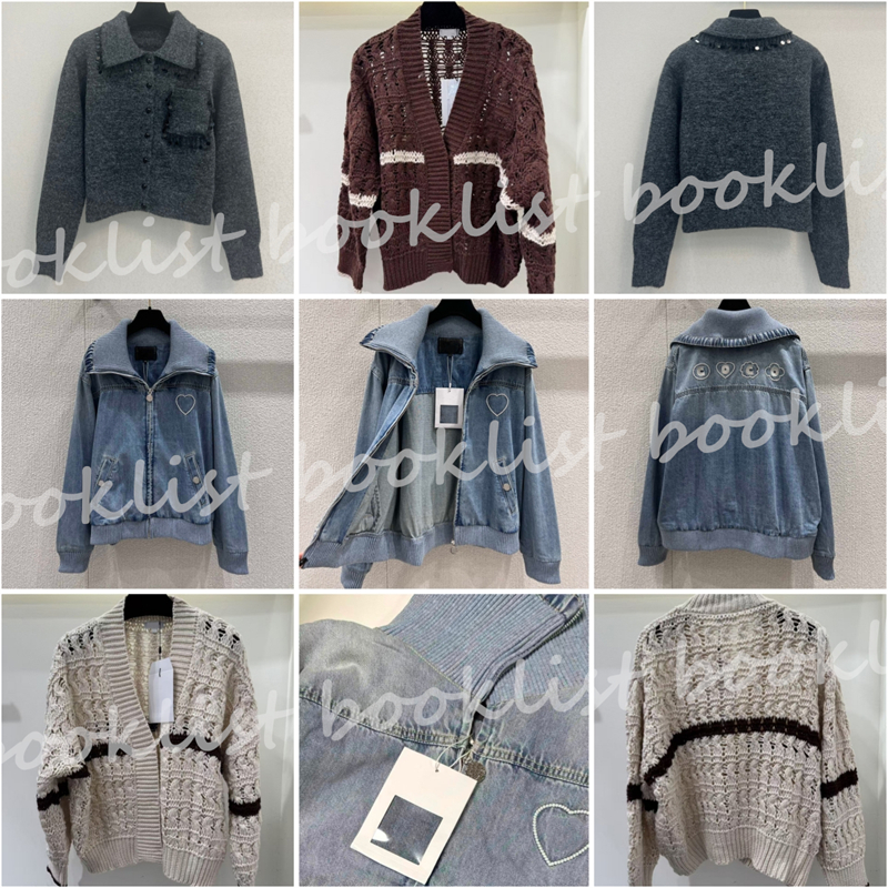 Womens Stylish Cardigans Classic Lapel Cardigan Fashion Heart-shaped Embroidered Lapel Denim Jacket Fashion Knitted Coat 32386