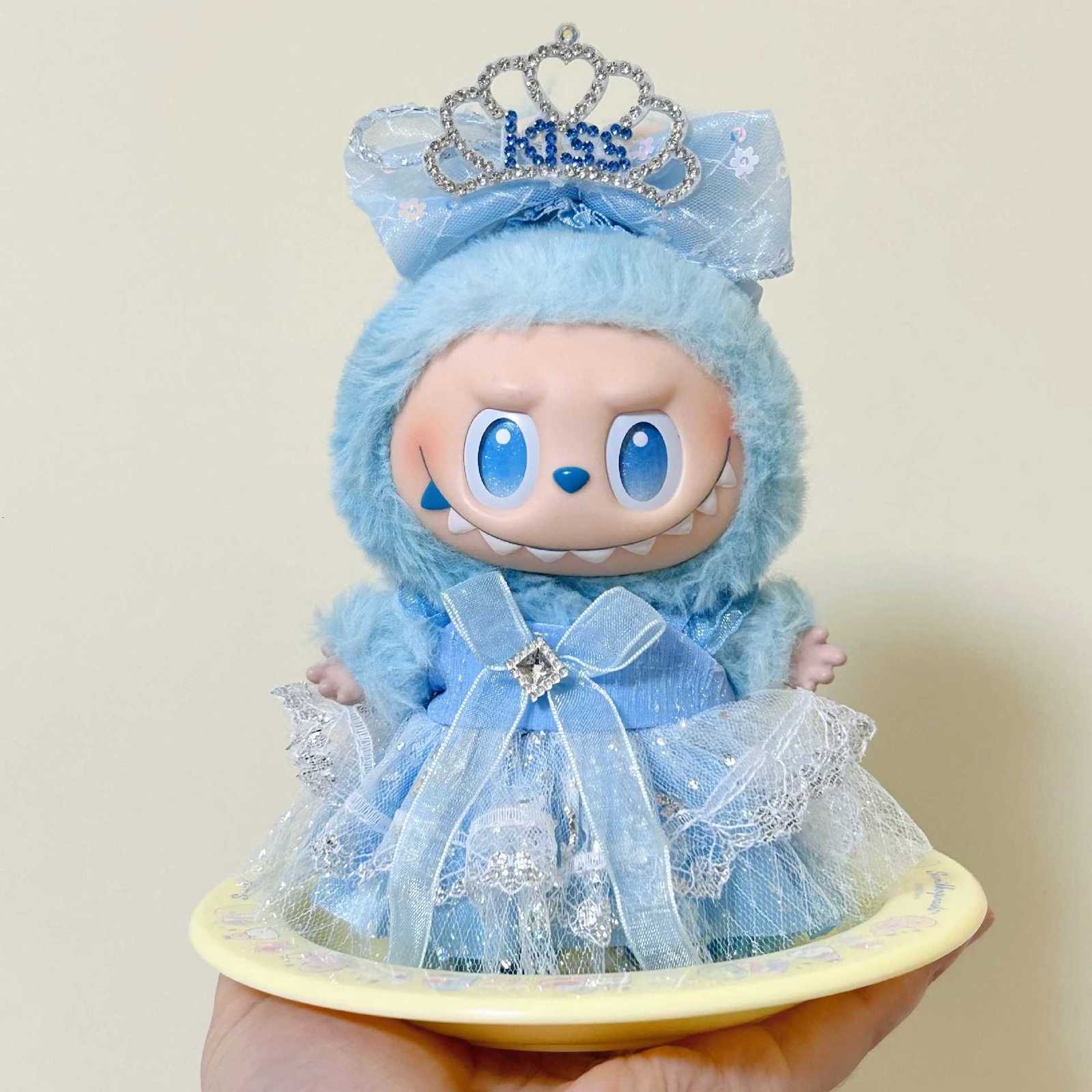 Blue Lolita Princess Skirt Dress for Labubu 30 V1V2 for 17cm Cotton Doll Dress Outfit for Ropa Labubu Doll Clothes Girl GiftT251018