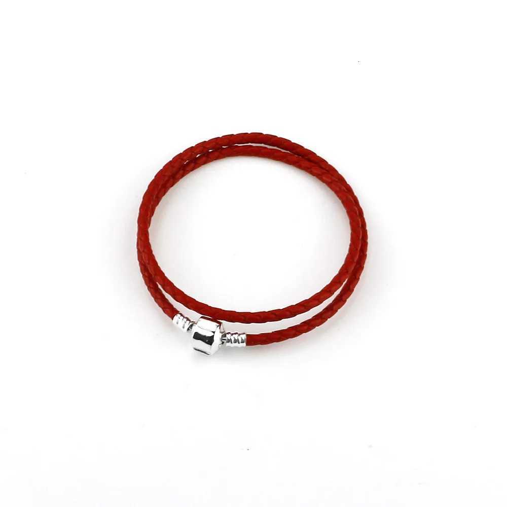 925 Sterling Silver Classic Double Black Leather Bracelets Fashion Jewelry Fit Birthday Gifts for WomenL251018 H260202