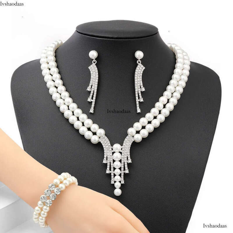 Womens Pearl Necklace Cubic Zirconia Dubai Dinner Set Party Engagement Handmade Jewelry Accessories