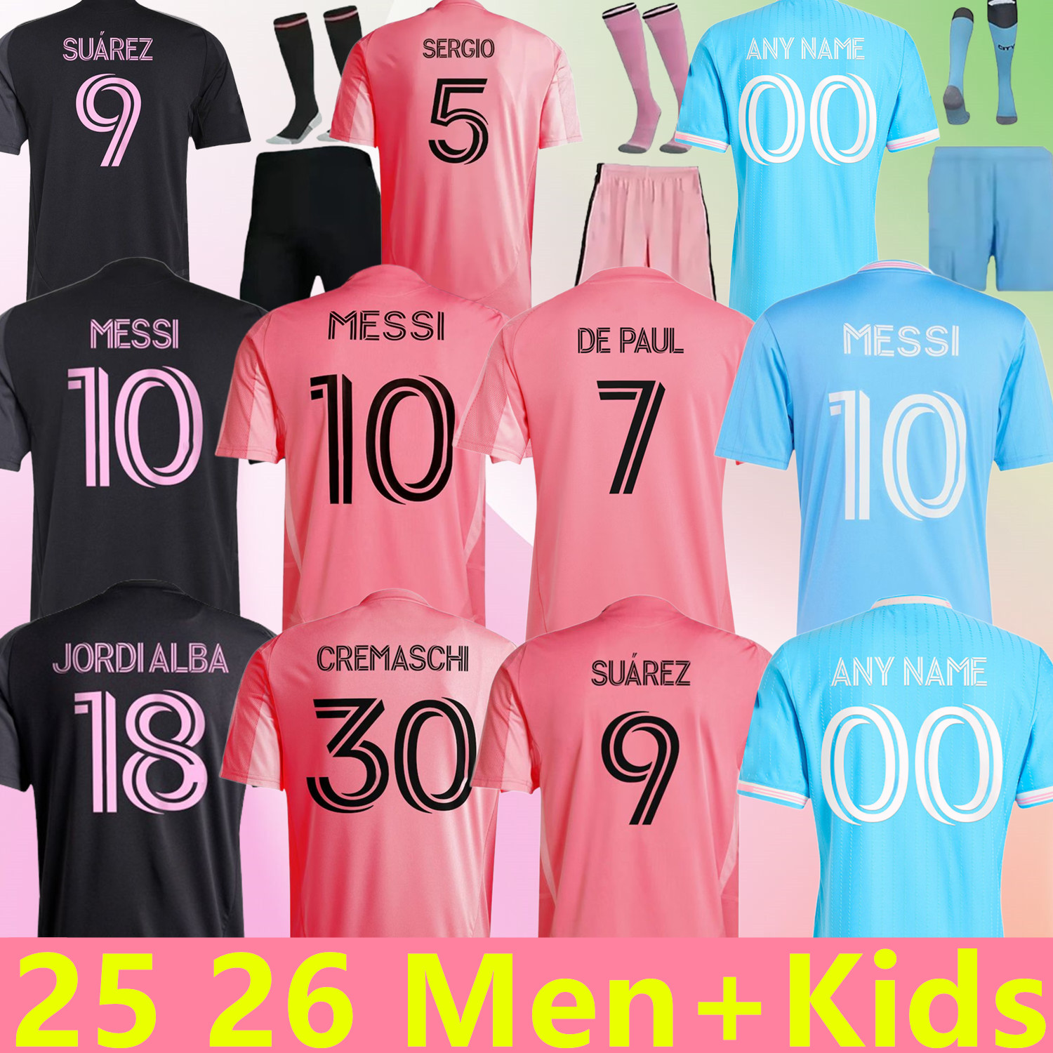 2025 2026 Soccer Jerseys MESSIS Fans Men Kids Player Home Away 25 26 Shirts SUAREZ Football Jersey SERGIO JORDI ALBA DE PAUL MOTA MATUIDI HIGUAIN TAYLOR shirt Kit