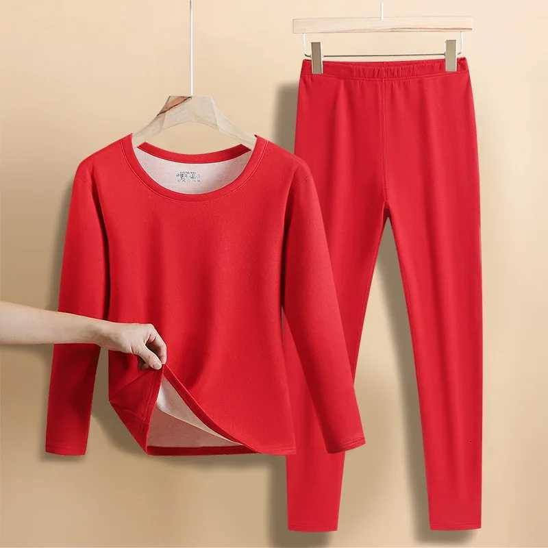 2Pcs Set Round Neck Thickened Solid Long Johns 2025 Woman Base Layer Pajama Warm Winter Clothes Inner Wear Thermal Pants Suit T251018