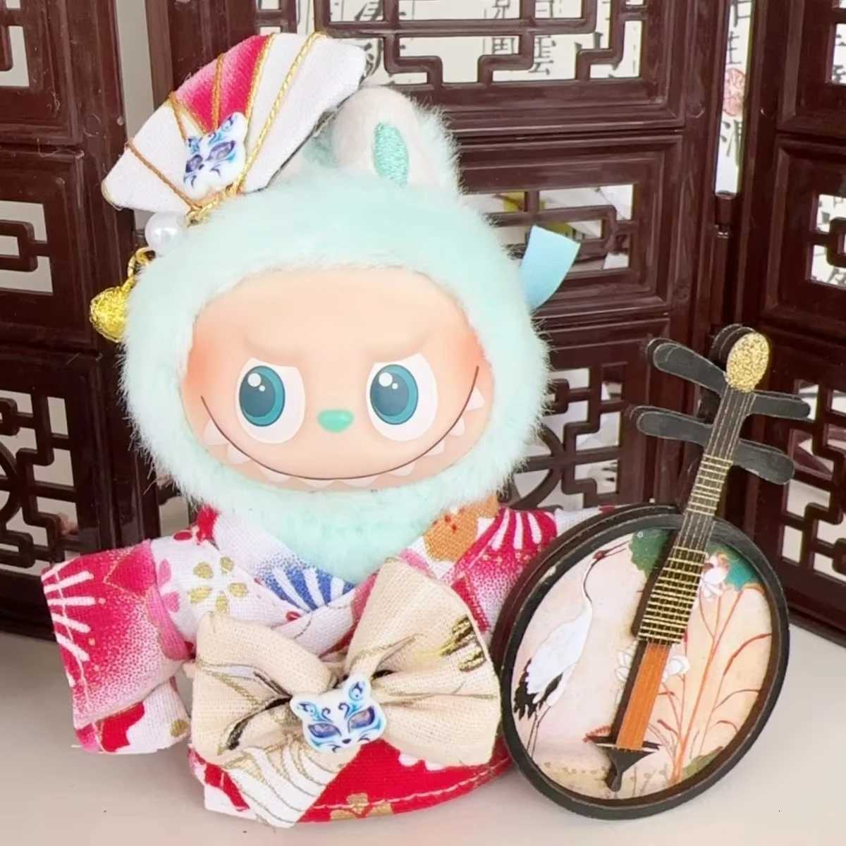 10cm Labubu Doll Clothes 40 Heart Code Series Cherry Blossom Kimono Mini 4th Gen Labubu Doll Outfit Set Labubu Doll ClothingT251018