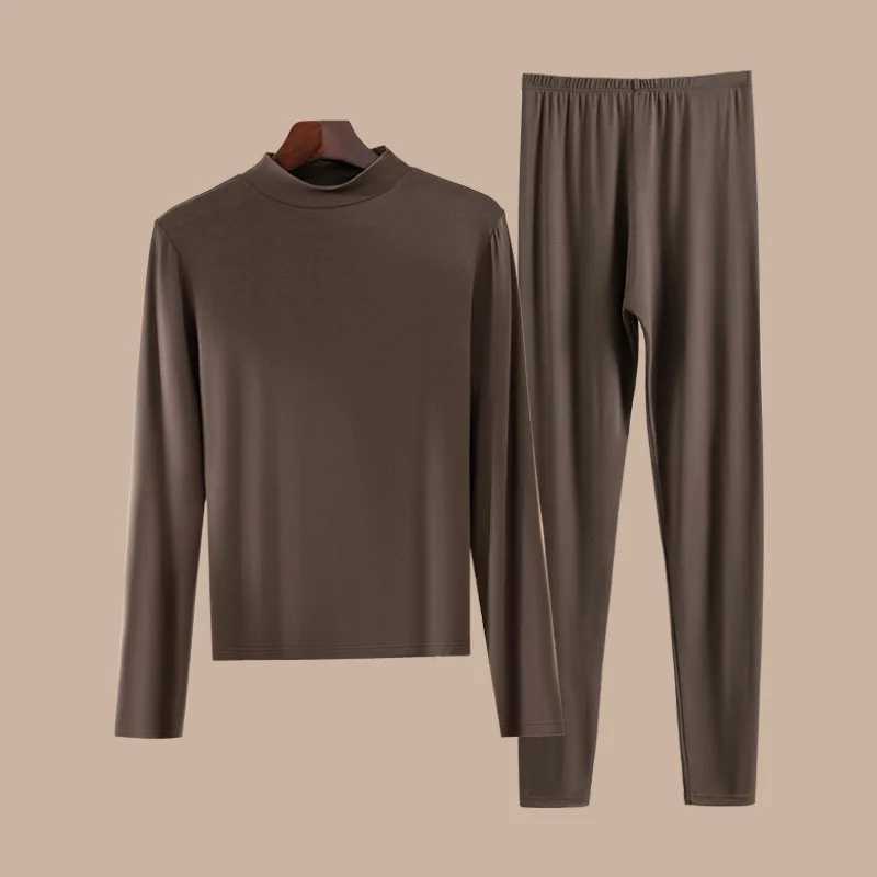 Womens Thermal Underwear Autumn Longsleeved Tops Bottoms Plus Size Half High Collar Slim Fit Warm Underwear Womens Pajama Set T251018