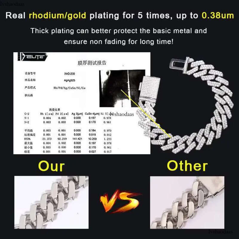 Yu Ying 15mm Width Shine Necklace Ice Out Moissanite Dia Solid Sier Cuban Link Chain for Hip Hop Jewelry