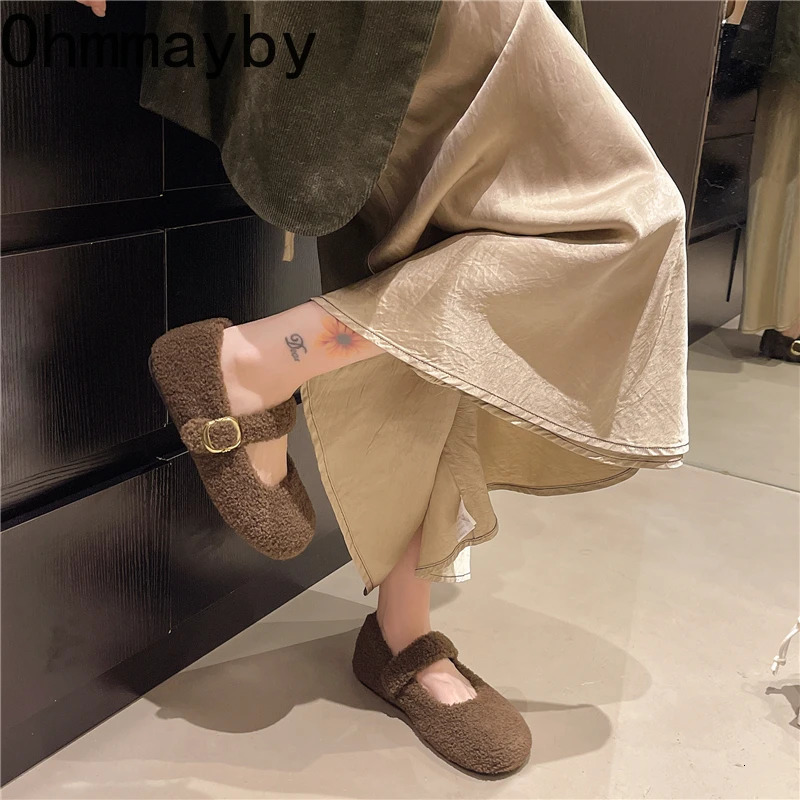 Winter Fur Women Mary Jane Shoes Concise Keep Warm Outdoor Shoes Ladies Comfort Cotton Flats Shoes 251013