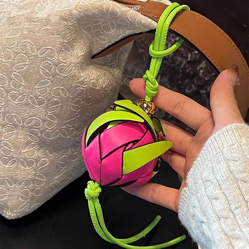 Cowhide Decorative Pendant Creative Bag Accessories Handwoven Genuine Leather Dragon Fruit Pendant Bag Simulated Bag Charms 251016