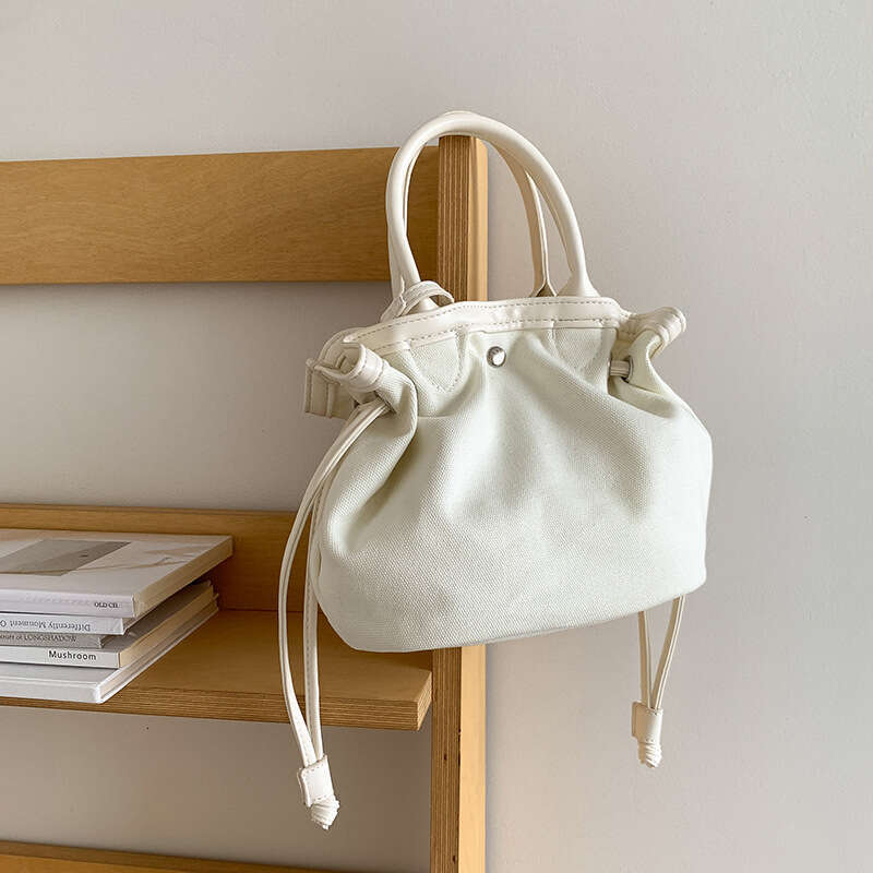 Spring New Canvas Drawstring Bucket Niche High-End Feel Women Solid Color Simple Versatile Handheld Small Tote Bag B5