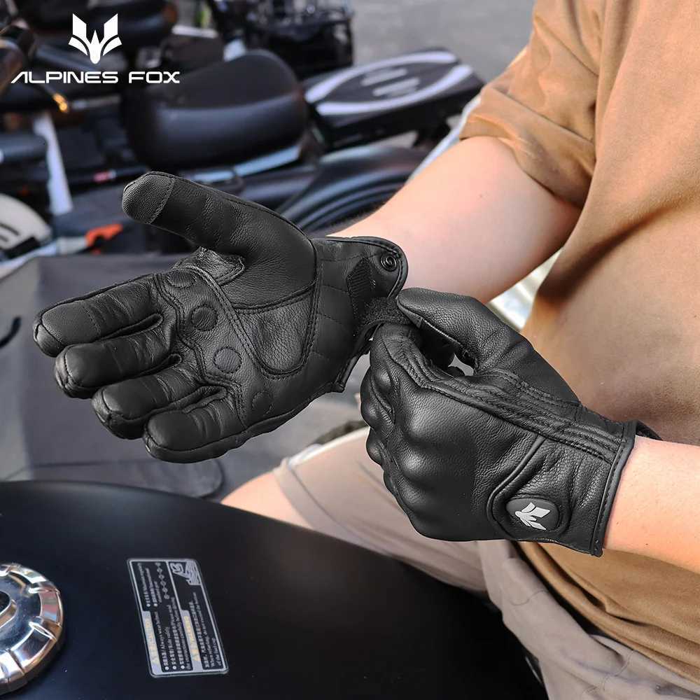 Retro Motorcycle Leather Gloves Vintage Men Women Protective Touchscreen Motorbike Motocross Cycling Perforated Motorcycle Gloves Z250804