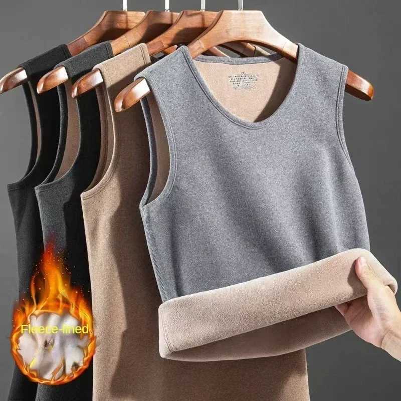 Mens Heat Vest Solid Base Thick Slim Comfortable Thermal Shirt Sleeveless Round Neck Velvet Thickening Thermal Underwear XL4XL T251018
