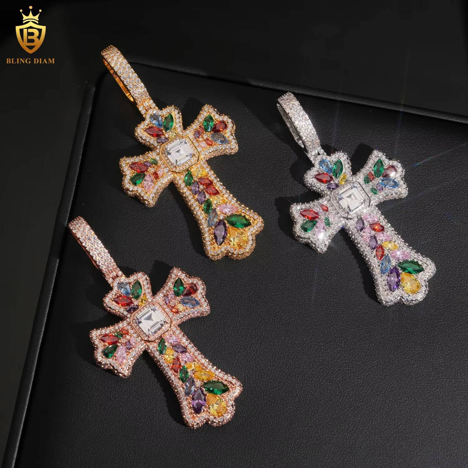 Hot Sale Fashion Cross Iced Out Pendant Necklace for MenWomen Hip Hop Style Moissanite Pendant Moissanite Brass Pendant Fine Jewelry