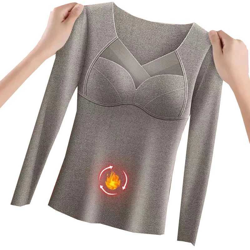 1pcs Women Autumn Winter Longsleeved Tshirt Thermal Underwear Thick Top Plus Size Thermal Underwear With Chest Cushion T251018