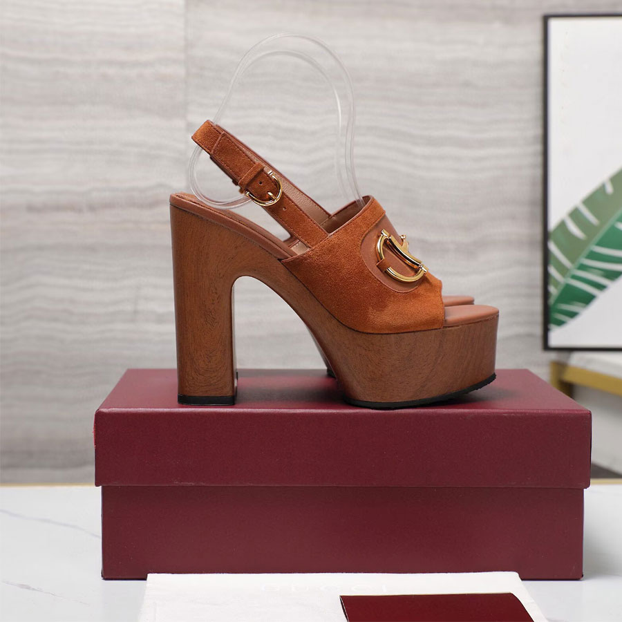 Top quality New Fashion Metal button Suede Platform heel Sandals Super Chunky heels Dress Shoes womens Luxury designer heels party Evening shoes Brown, green,