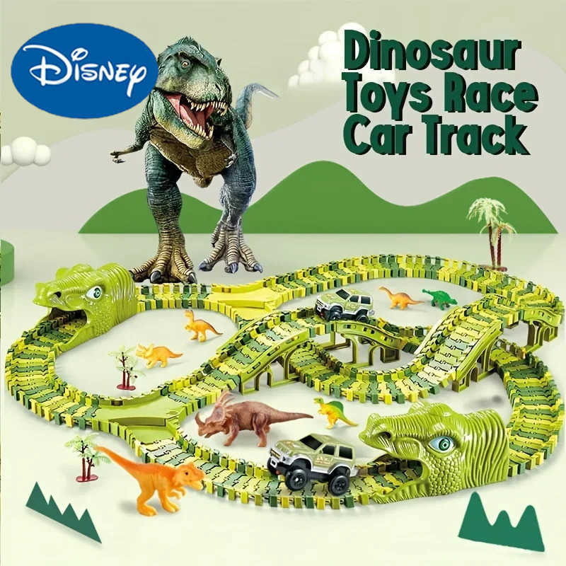 Disney Flexible Dinosaur Train Tracks and Race Cars Playset with Dino Figures Electric Vehicles Road Racing World for Toddlers Kids H251018