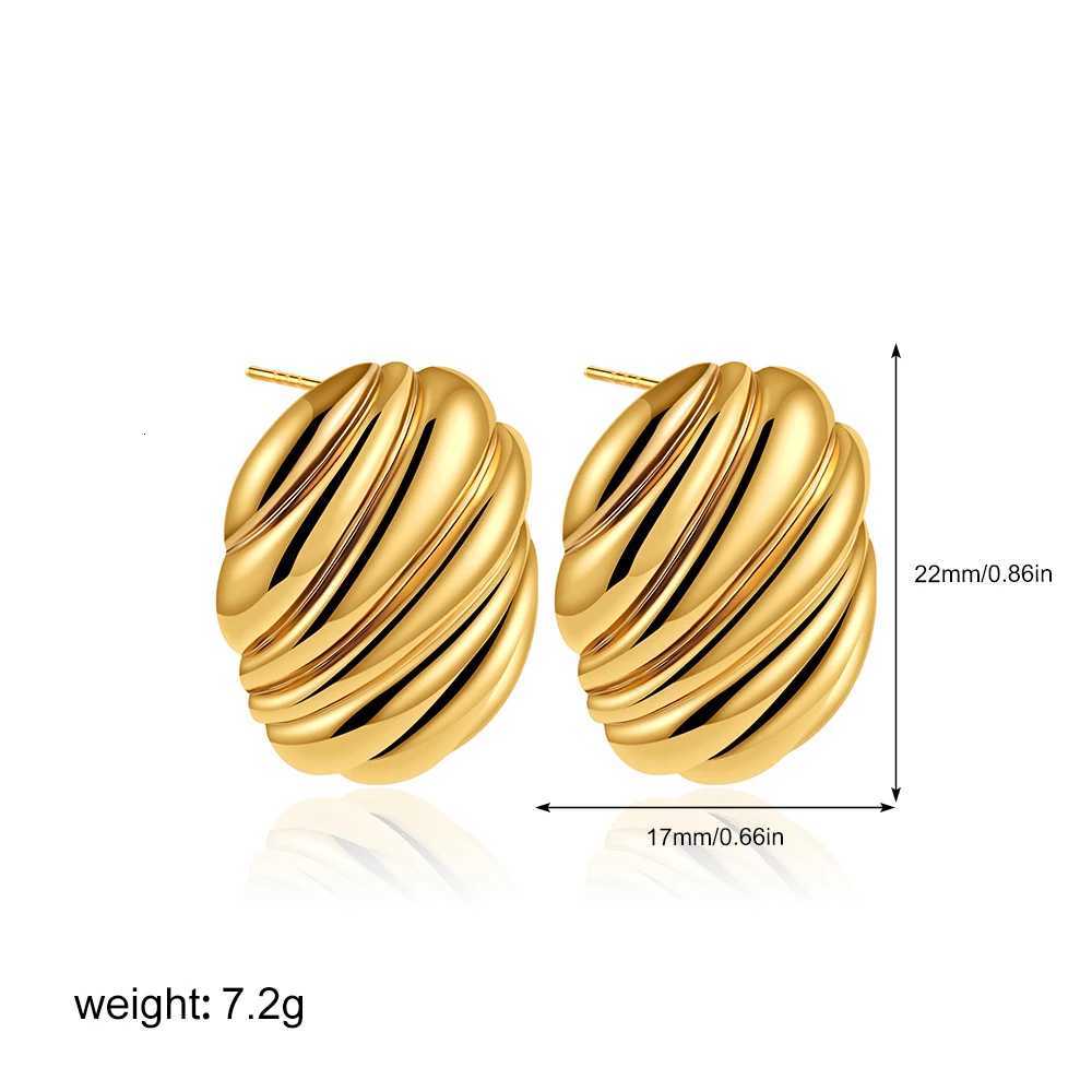 Vintage Stainless Steel Round Oval Chunky Stud Earrings for Women Polished Gold Plated Striped texture Statement JewelryGifts Y251018