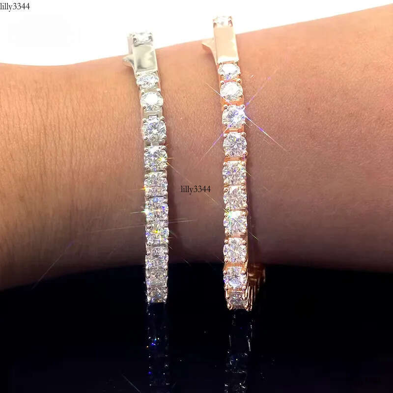 Iced Out 4mm VVS Moissanite Tennis Chain Sterling Sier Bracelet Men Women Charm Dia Jewelry