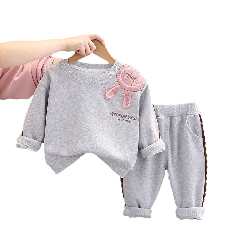 Girls' Set Spring and Autumn 2025 New Style Western Girl Baby Autumn Edition Rabbit Ear Hoodie Children's Clothing Spring Clothing free ship